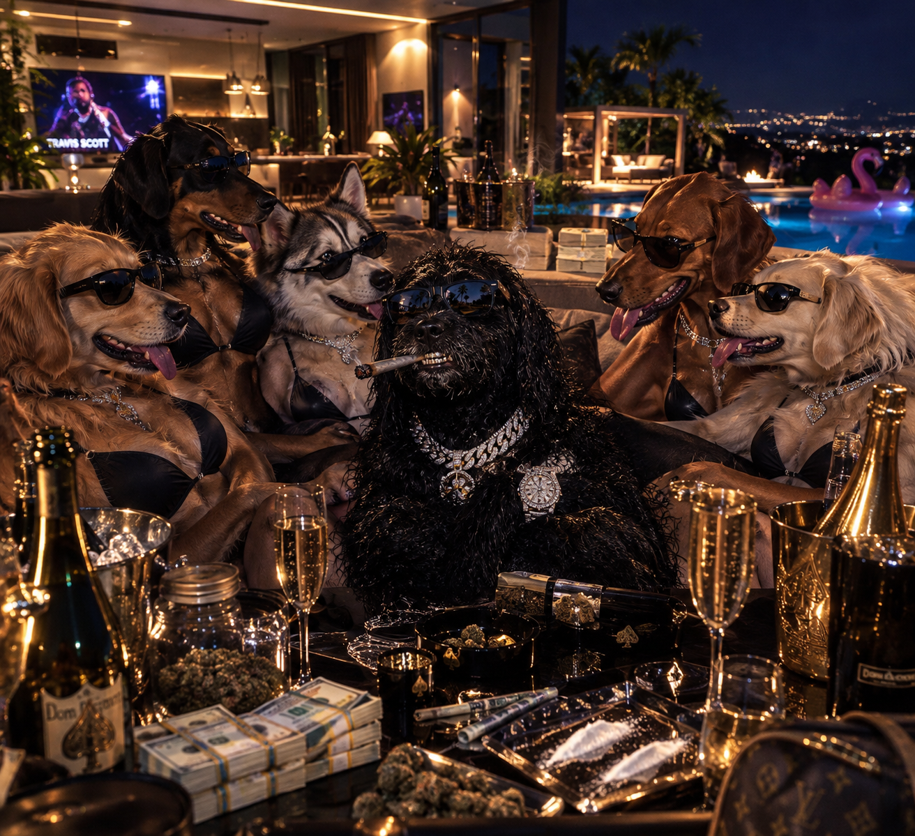 PDOG celebrating his first night as a millionaire with friends